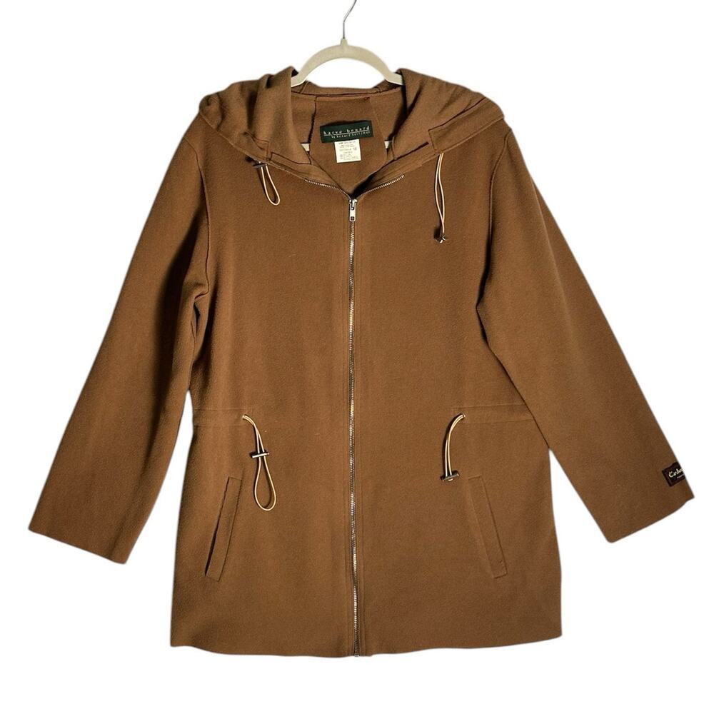Harve Benard Sz 10 Vintage Wool Recycled Cashmere Full Zip Hooded Jacket Neutral
